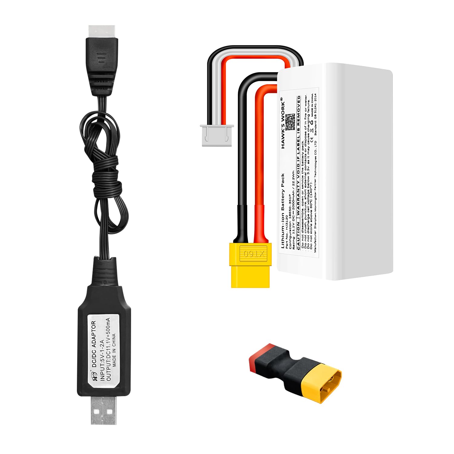 AMZZN – 2 Batteries Lipo 11,1V 3000mAh 15C 3S + Chargeur USB – Pour Bateaux Et Voitures RC, Prise T