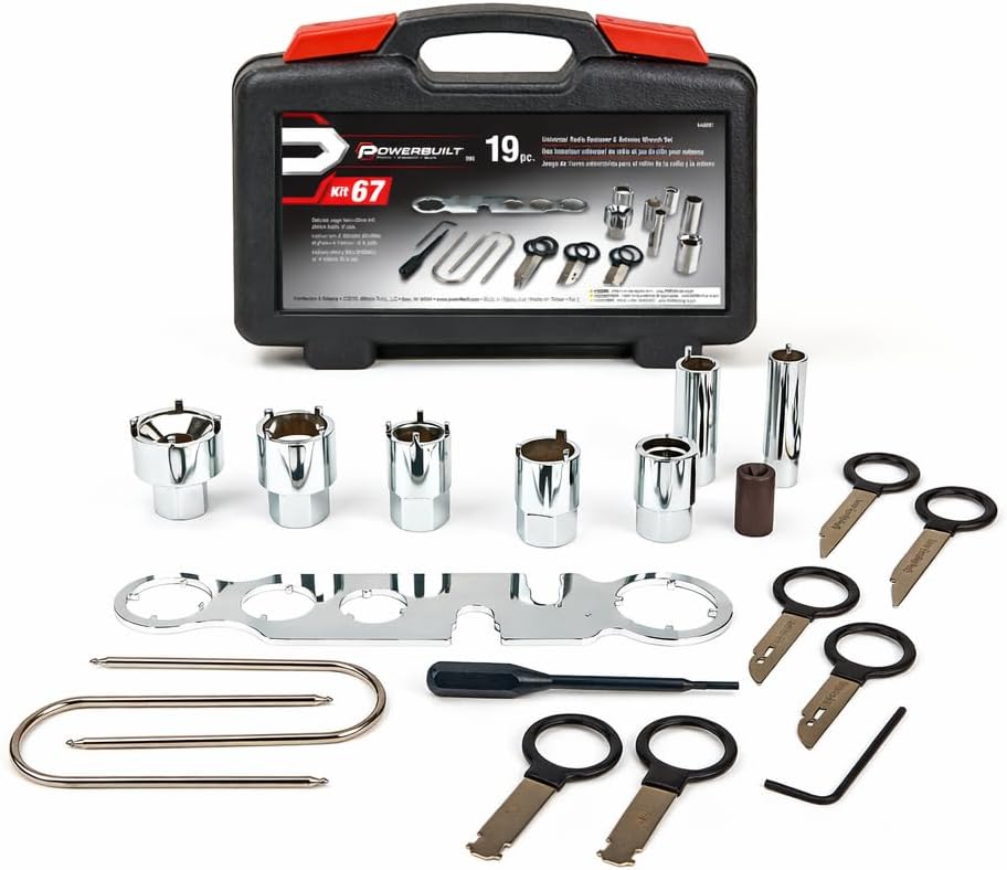 Powerbuilt Radio and Antenna Remove and Install Tool Set, Car Stereo System Remover Keys, 19 Piece, Wrench, Hex Keys, Storage Case - 648997