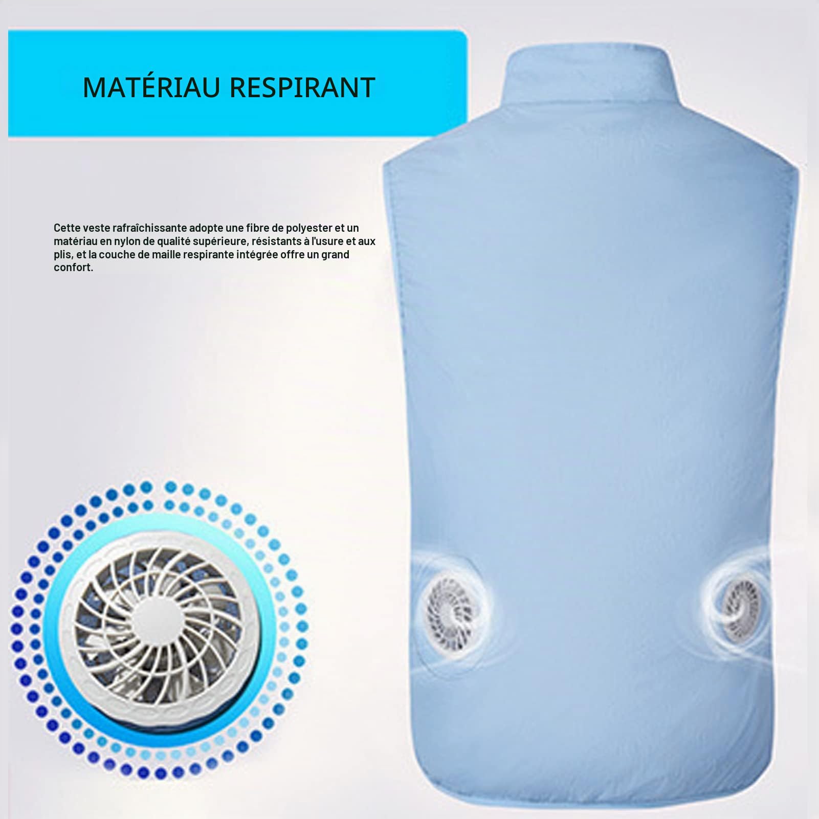 Gilet de Refroidissement Veste pour Vitesse été Gilet Ventilateur Climatisation Costume sans Manches Bleu Trousses de Premiers Secours (XL)
