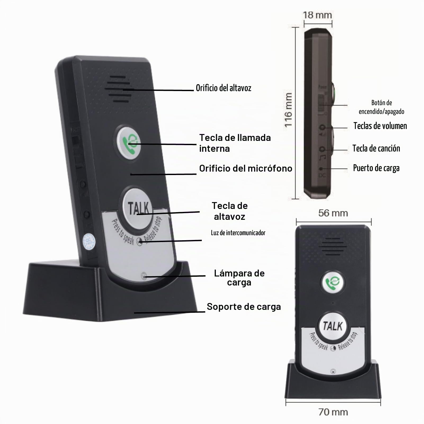 Intercomunicador de Voz Inalámbrico de Intercomunicación de Timbre de Intercomunicación Portátil de 2 Vías para Uso en el Hogar y la Oficina