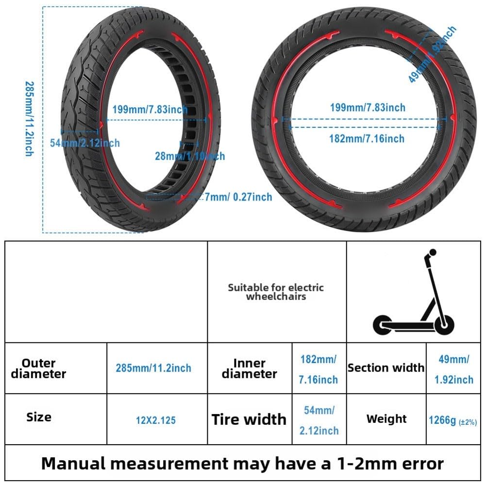 Pneu de vélo électrique 12 x 2,125 - Non pneumatique - Roue en caoutchouc nid d'abeille avec absorption des chocs - Pneu de rechange résistant aux crevaisons - 30,5 cm