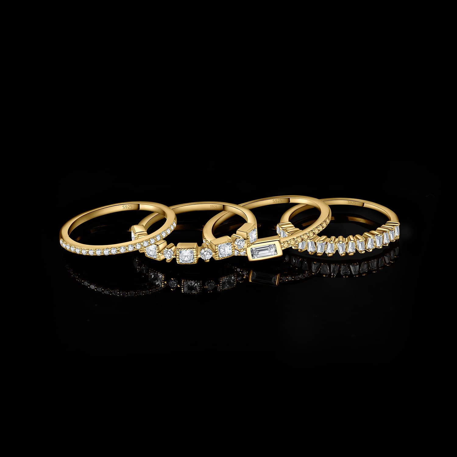 JewelryPalace Vintage Prinzessschliff Zirkonia Band Ring Damen, Hochzeitsringe Silber 925 Trauringe Eheringe für Frauen, Vorsteckring Stapelring Eternity Ring Schmal, Ringe Set Schmuck Rosegold Gold