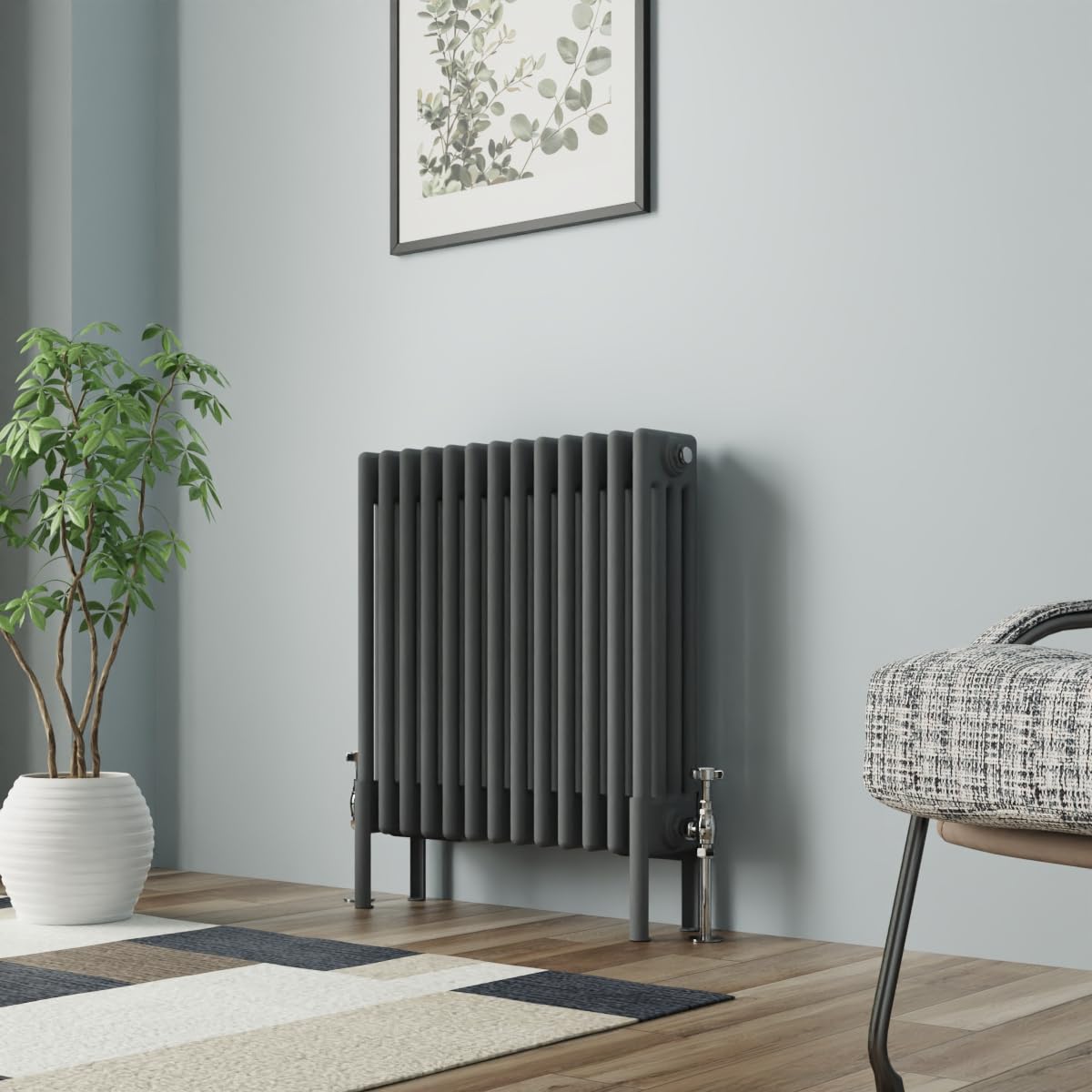 NRG Radiador de hierro fundido tradicional cuatro columnas 600x605mm antracita Interior diseñador radiador de baño