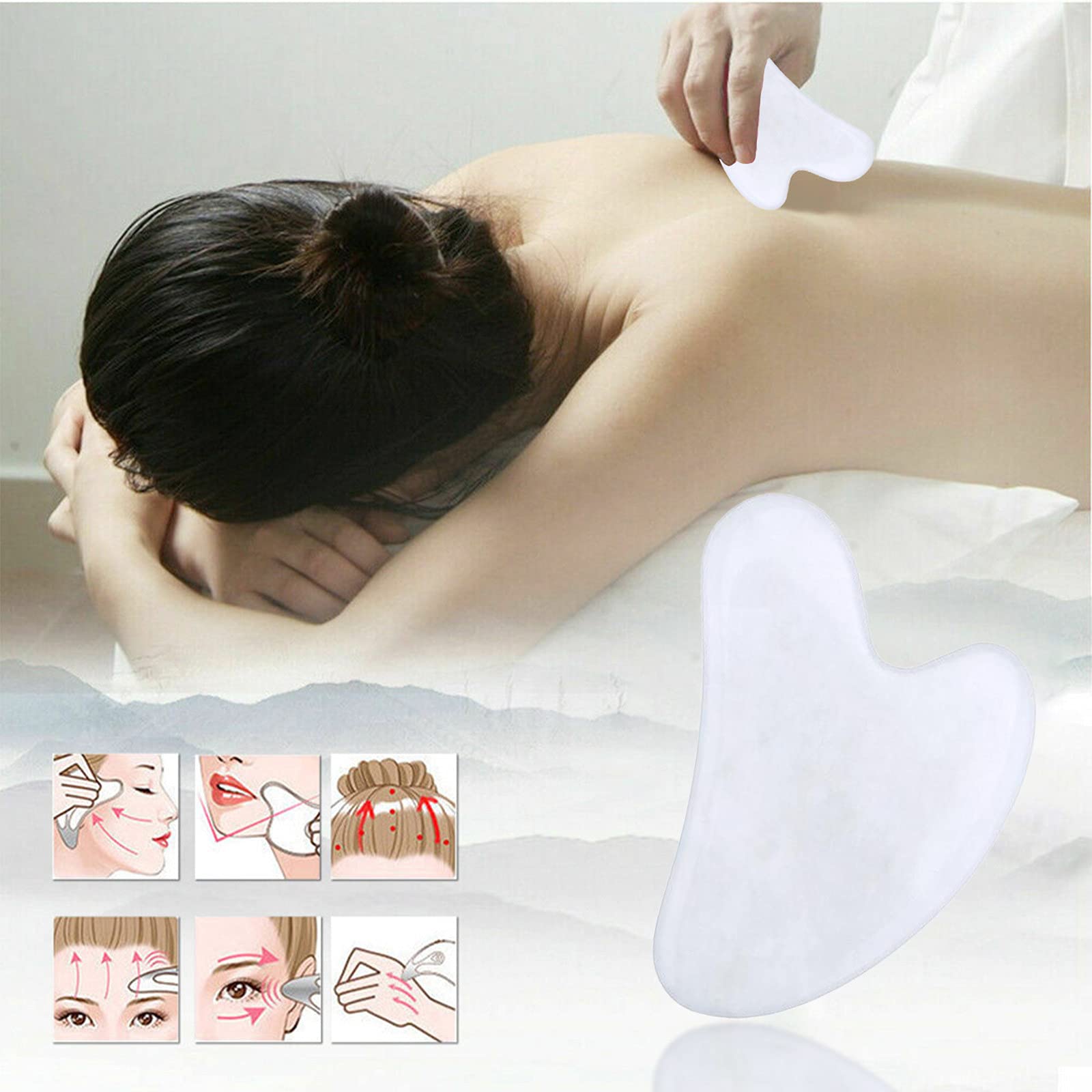 Gua Sha Kratzmassagewerkzeug 100% natürliches Rosenjadestein-Schönheitswerkzeug Gesichts Gua Sha zum Abnehmen und Straffen Rosa Herzförmig (Weiß)