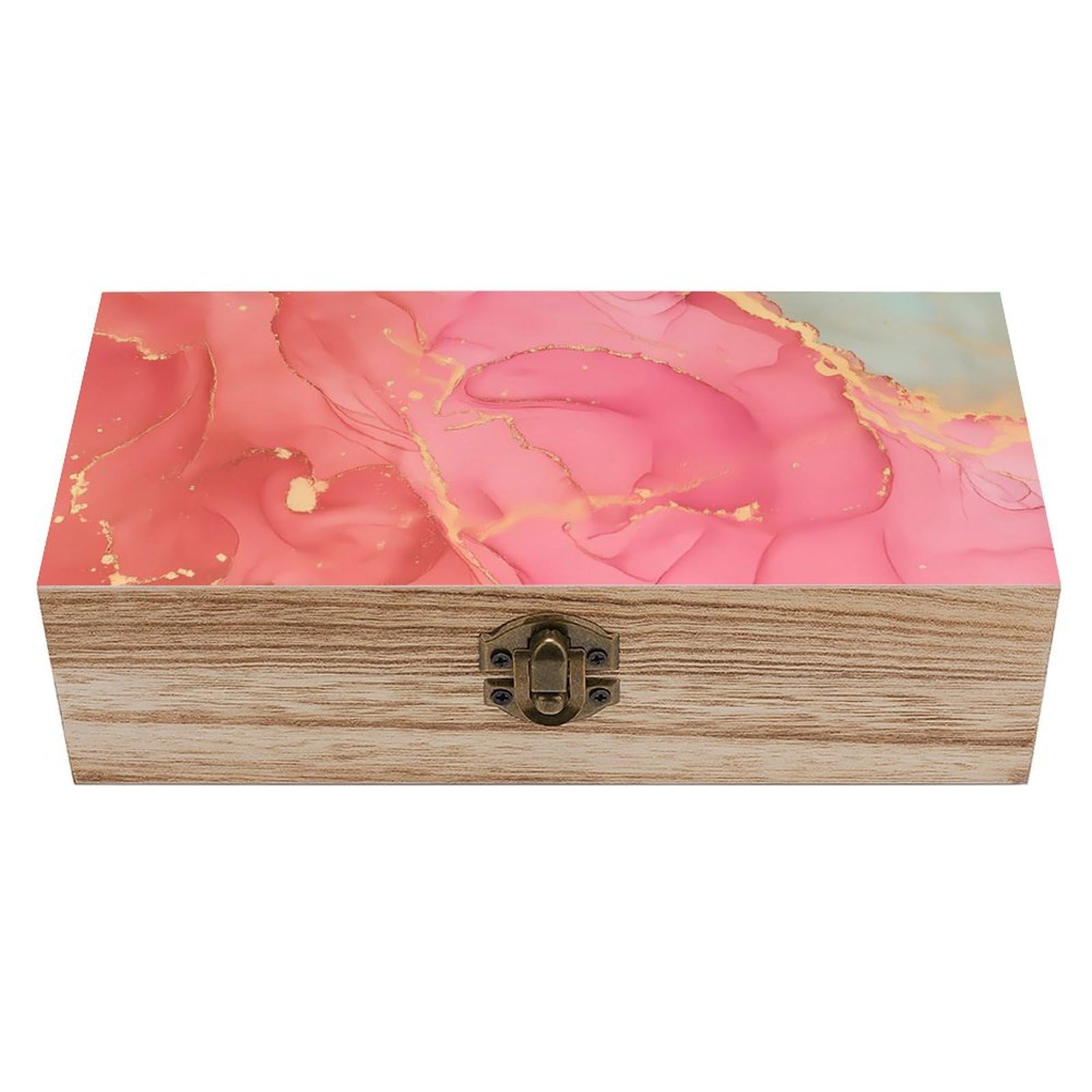 HLBSDM Pink And Cyan Watercolor Marble Retro Wooden Storage Box Jewelry Art Gift Boxs Decorative Keepsake Boxes