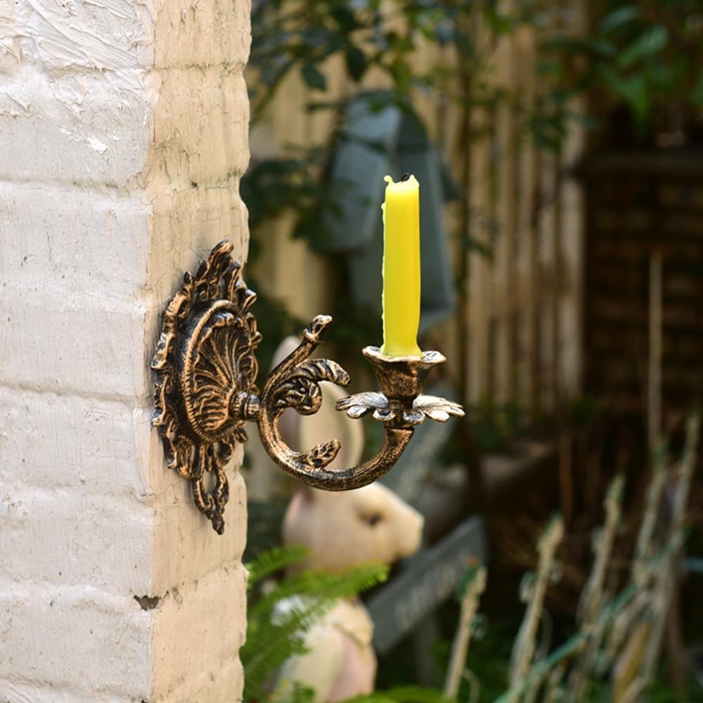 TentHome Wandkerzenhalter Wandleuchter Kerzenhalter Wand Shabby Chic Kerzenständer Gusseisen Kerzenleuchter 2er Set Teelichthalter Wand Säulenhalter für Stabkerze Teelichter Antik Bronze (A)