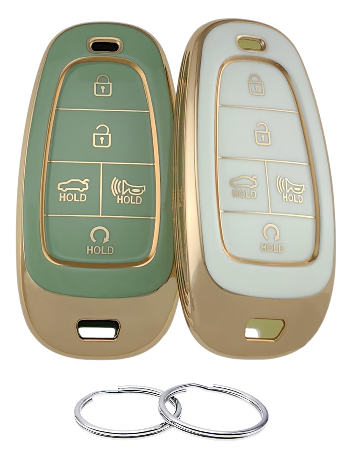 REPROTECTING TPU Key Fob Cover Compatible with (5 Buttons) 2019-2023 Hyundai Sonata Sanata Fe Tuscan Palisade (White/Green)