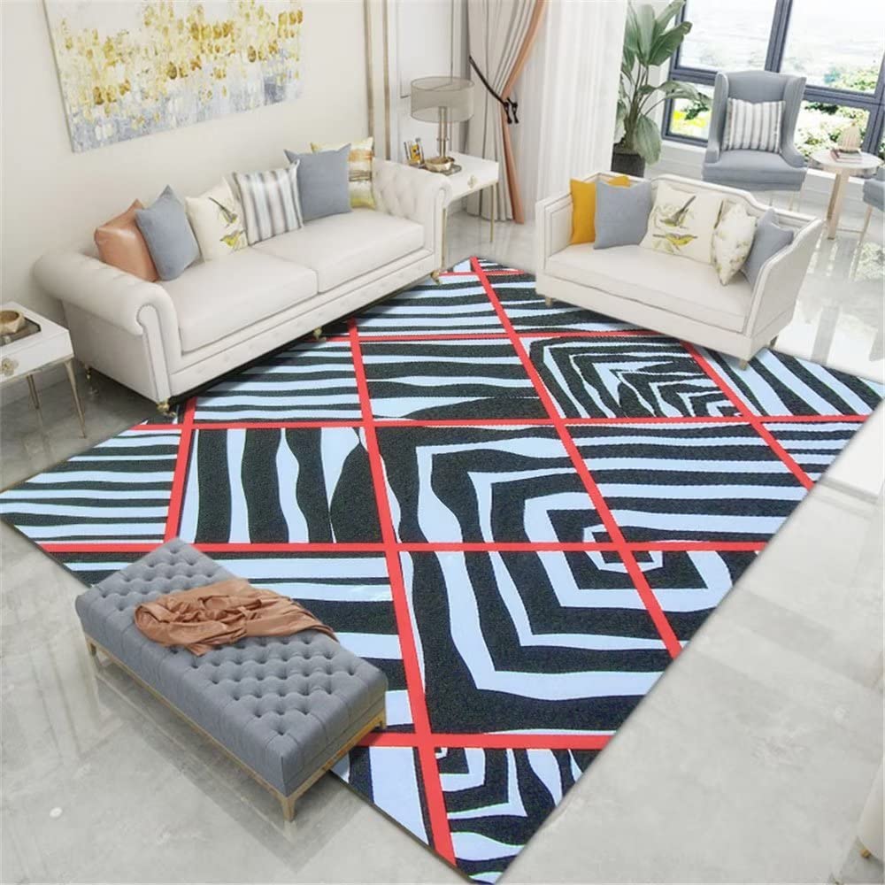 Tapis de restaurant durable bleu à motif géométrique haut de gamme 60x90cm