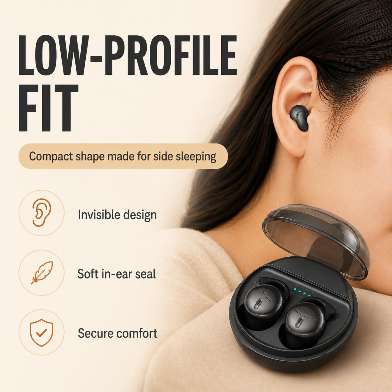 Mini Sleep Earbuds Wireless - IPX5 Wasserdicht, Leichte Schlafkopfhörer Bluetooth 5.3 für empfindliche Schläfer, Schmerzloses & Unsichtbares Design Kopfhörer, Lange Akkulaufzeit (Schwarz)