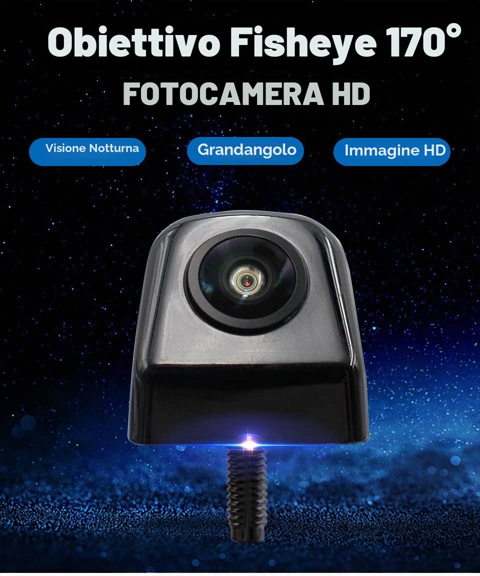 Telecamera retromarcia per auto, obiettivo fisheye HD 170 gradi Starlight visione notturna per camioncini, SUV, camper, furgoni (nero)