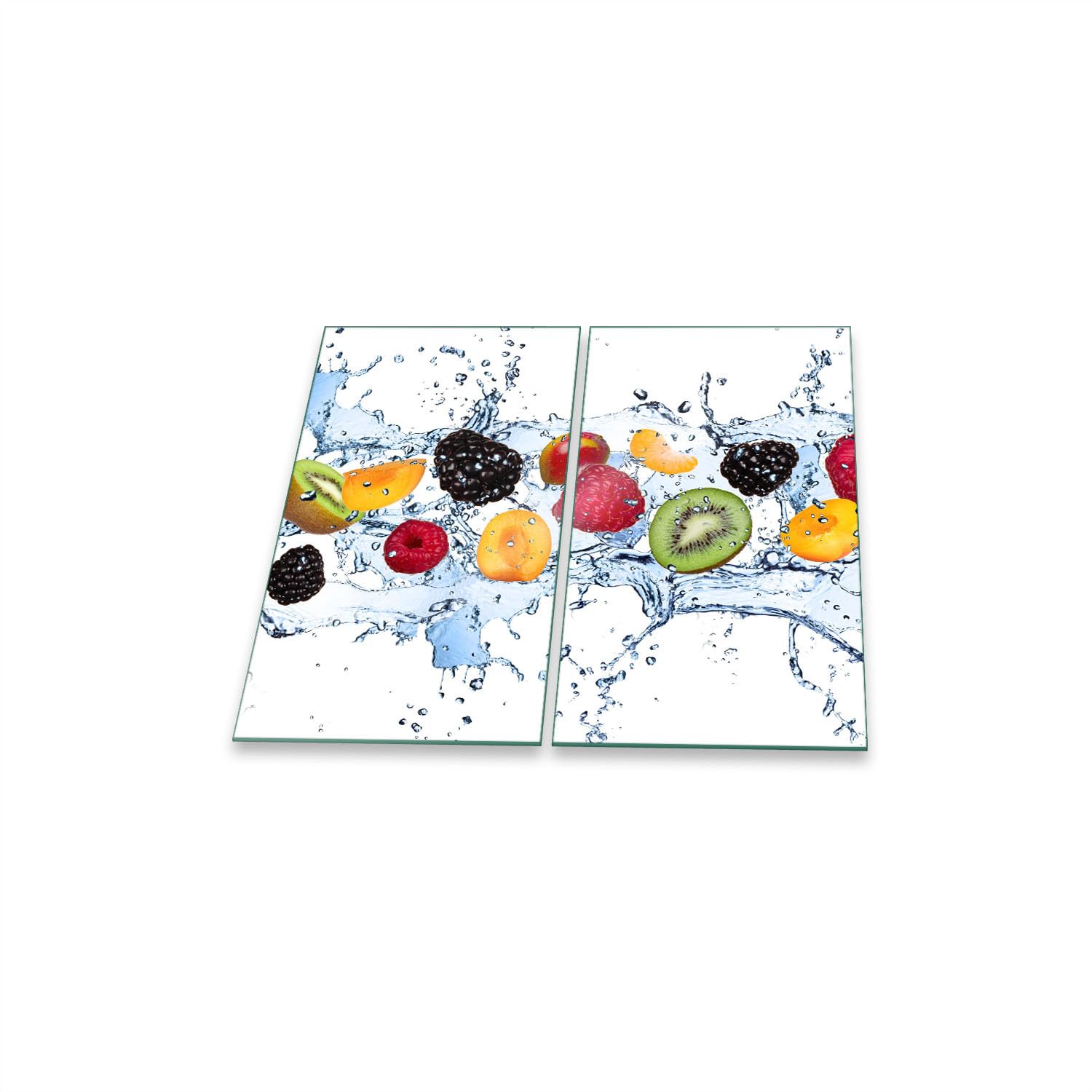 Herdabdeckplatte Abdeckung Ceranfeld Abdeckplatte Schneidebrett 2-Teilig 60x52 Früchte Mehrfarbig Spritzschutz Glasplatte Ceranfeldabdeckung Schutz Herdschutz Sicherheitsglas Glasschneidebrett 2x30x52
