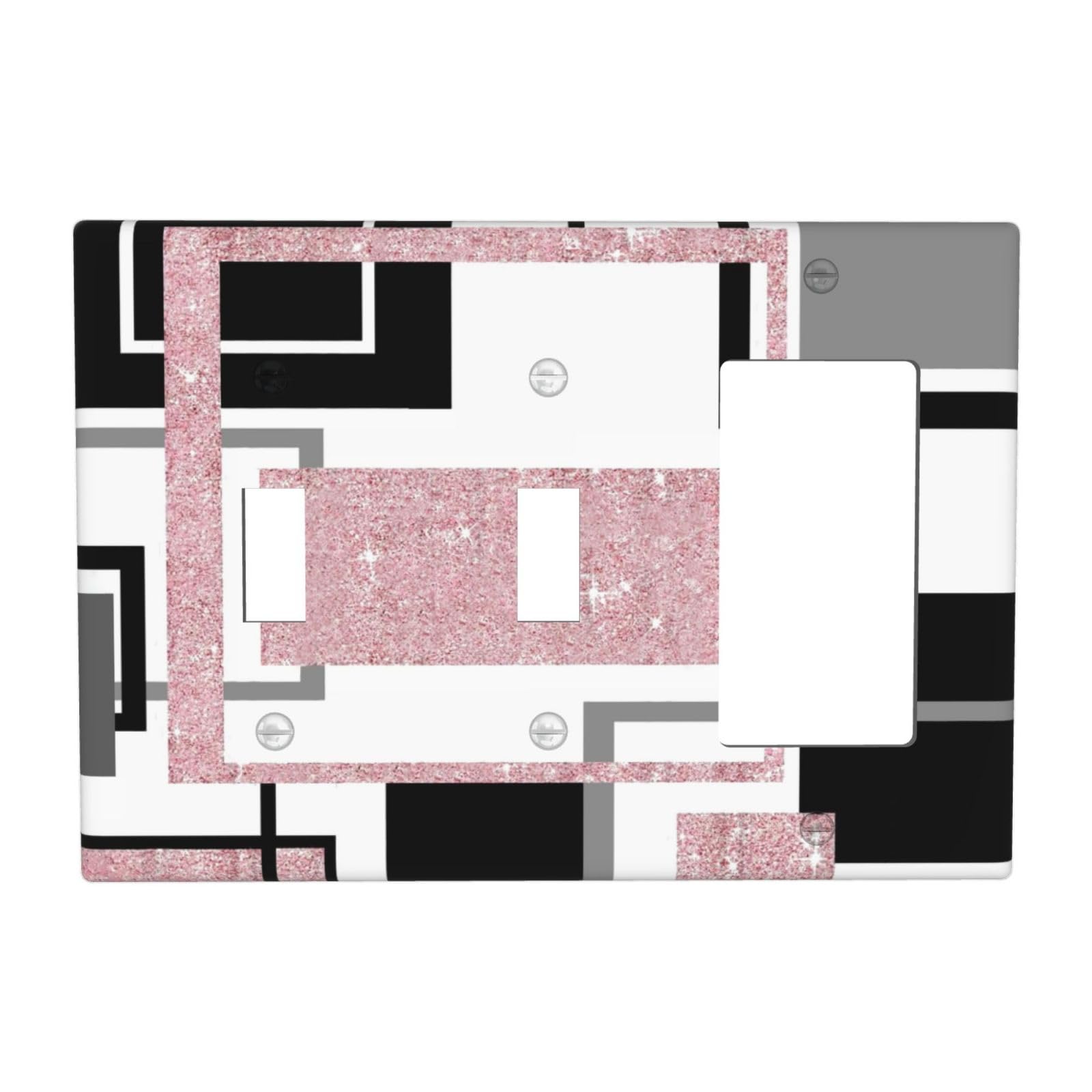 Glitter Pink Grey W hite Geomtric 3 Gang 2 Toggle 1 Decorator/GFCI Combination Light Switch Cover Decorative Triple Combo Switch Face Wall Plate Room Decor