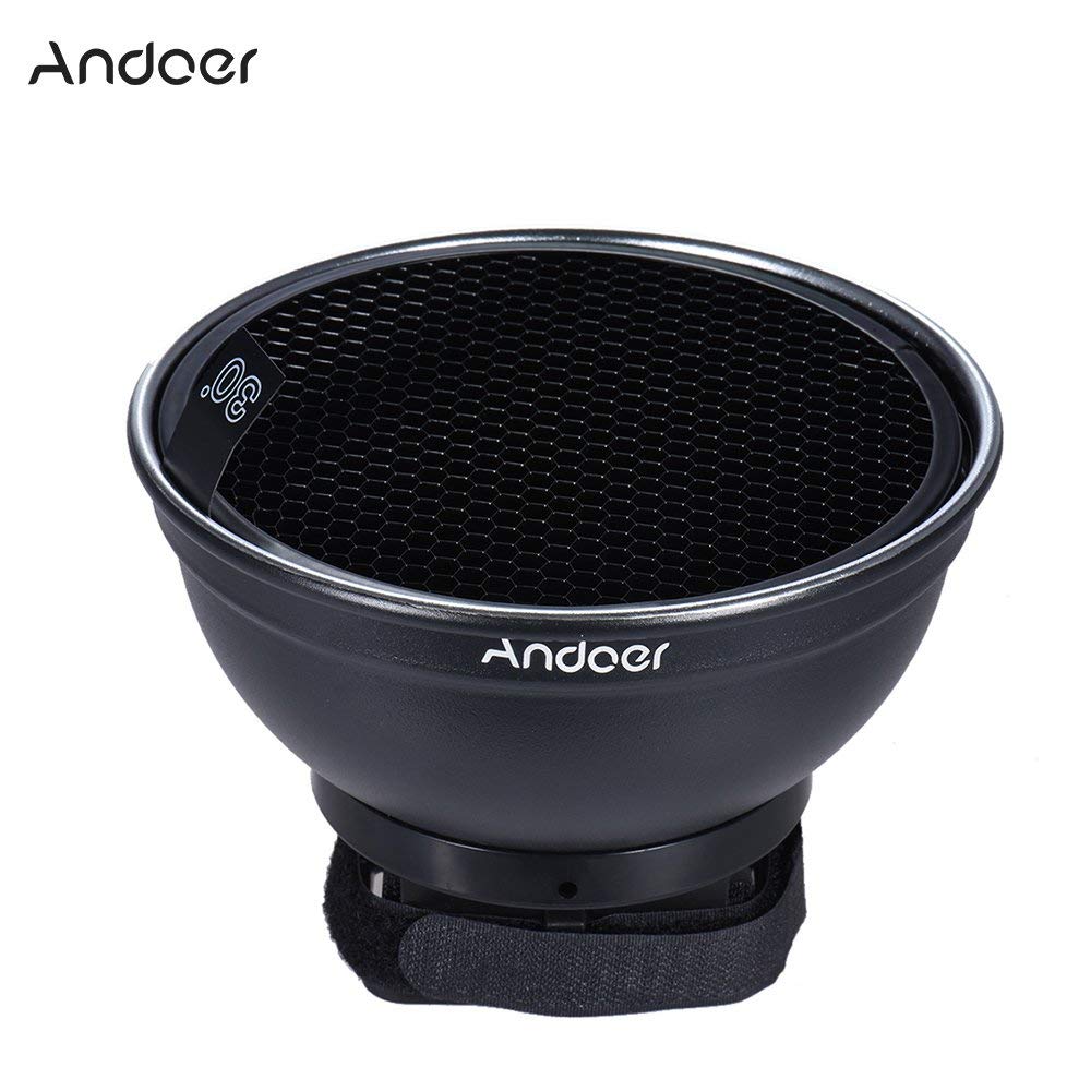 Andoer 5,9in/15cm Plata Difusor Beauty Dish con 30 Grado de Nido de Abeja para Canon Nikon Yongnuo Godox Meike Vivitar Fotografía en la Cámara Flash Speedlite de Destello