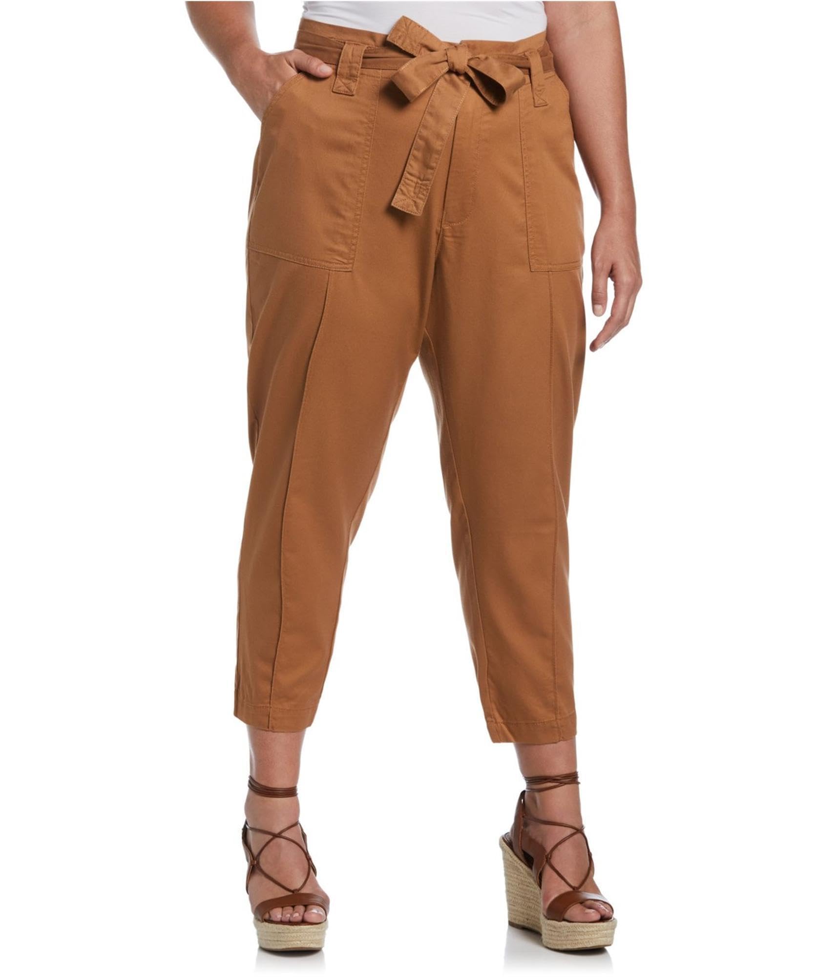 Ella Rafaella Womens Twill High Rise Casual Cargo Pants Brown Plus Size 2X