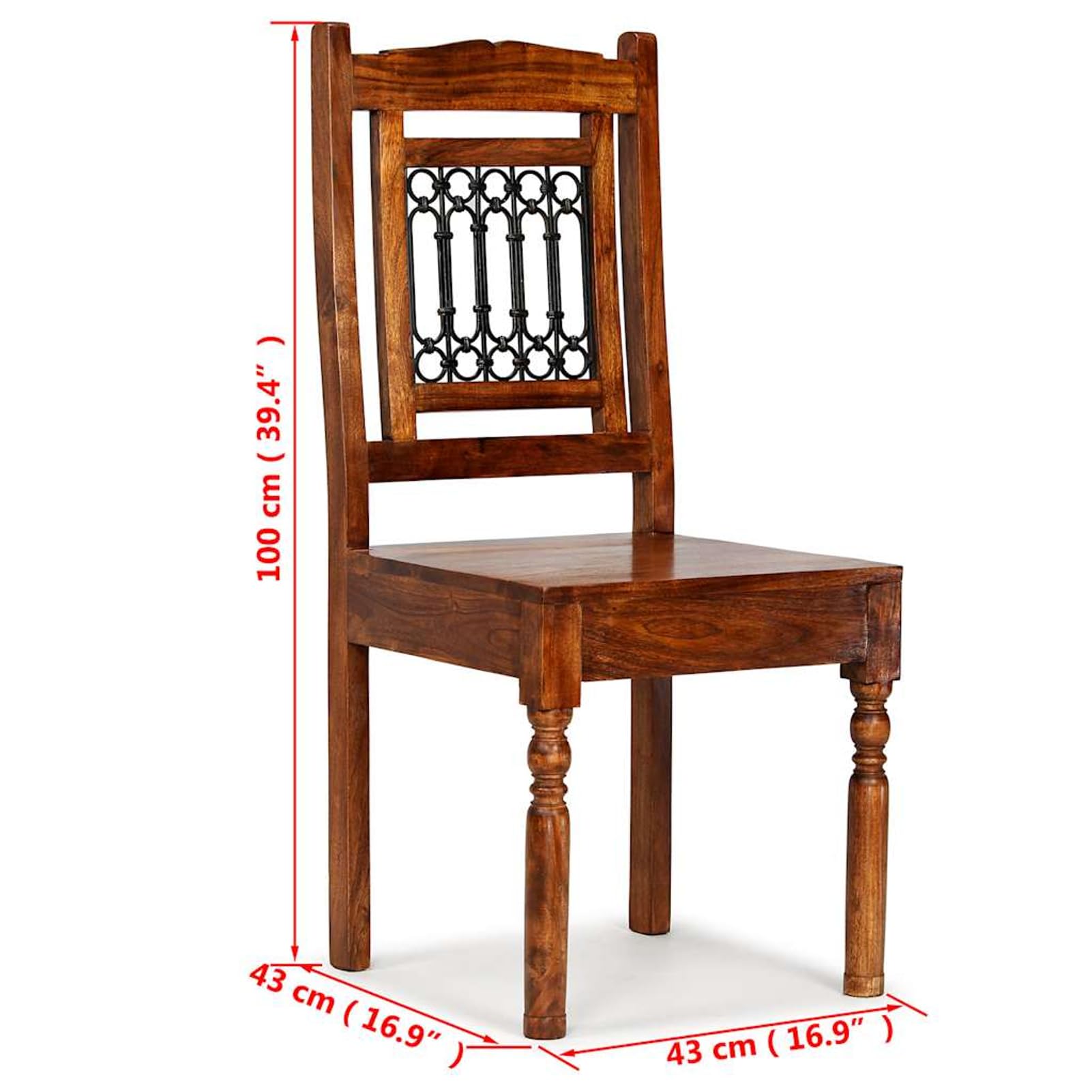 Juego de 2 sillas de comedor, madera maciza de acacia con acabado miel, 43 x 43 x 100 cm, marrón, para cocinas clásicas