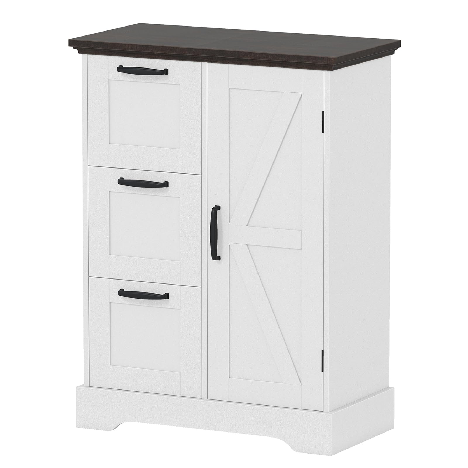 COSTWAY Bathroom Floor Cabinet, Freestanding Storage Cupboard with Barn Door and 3 Drawers, Farmhouse Wooden Bathroom Unit Side Cabinet for Living Room Kitchen Hallway, 60 x 30 x 80cm (White) — image 1