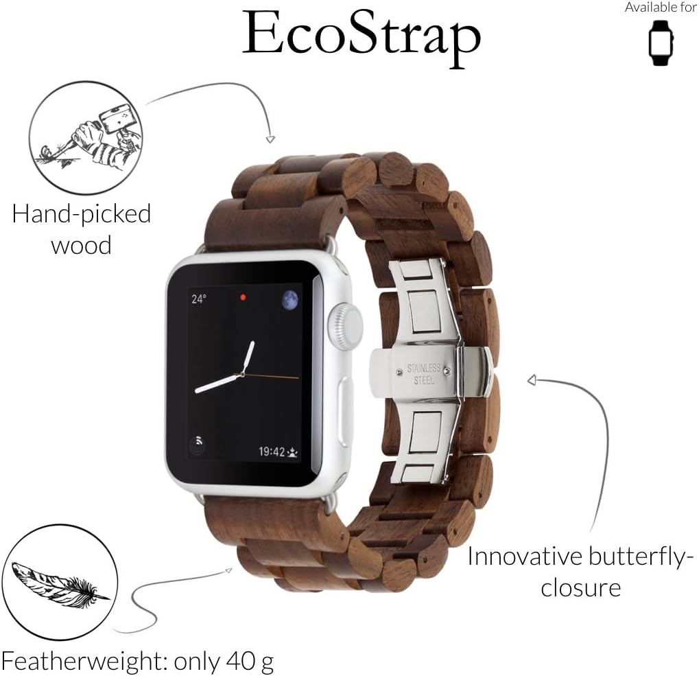 Exclusive Discount 60% Price WOODCESSORIES - Band Compatible with Apple Watch Series 1-5 Made of Real Wood, EcoStrap (40/42 mm, Walnut/Silver) Black Friday - 40% OFF WOODCESSORIES - Band Compatible with Apple Watch Series 1-5 Made of Real Wood, EcoStrap (40/42 mm, Walnut/Silver)