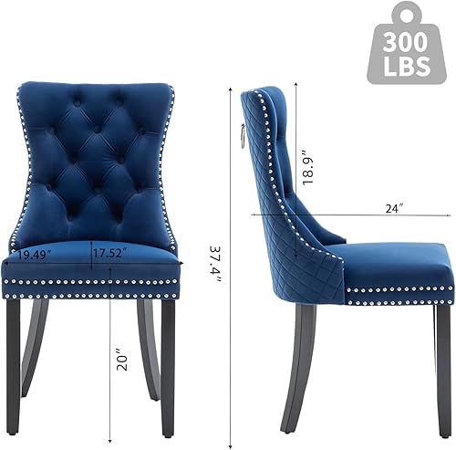 Miniatura 2 de Sillas de Comedor Modernas 4 sillas de comedor de terciopelo, sillas de comedor tapizadas con ribete de clavos, sillas de cocina de madera para