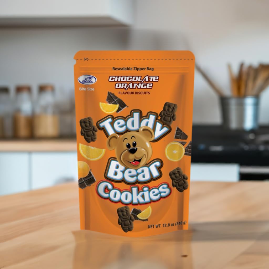 KGN Teddy Bear Cookies 340g Choco Orange Flavour Delight Snack (4