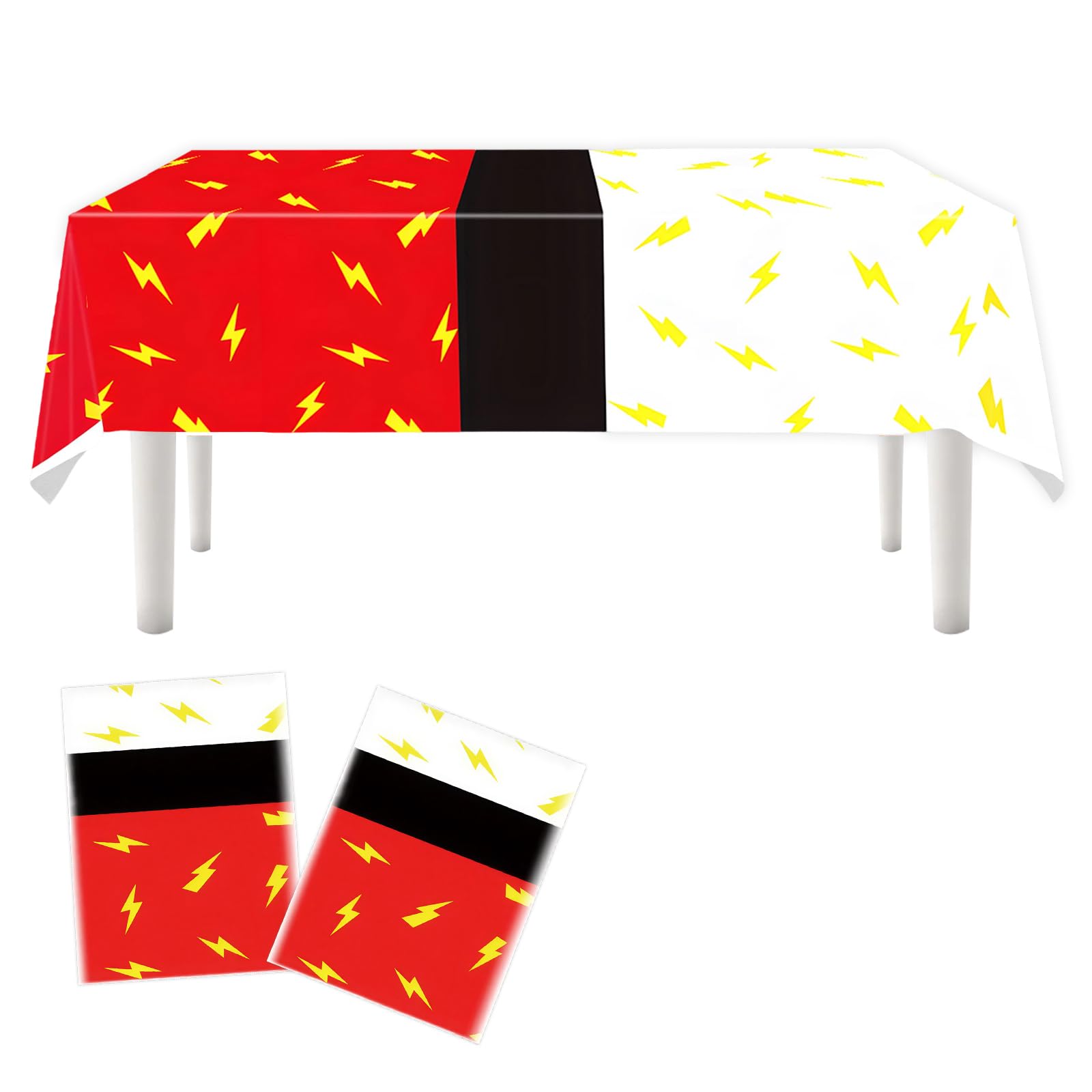 Onperpoe 2 Pcs Red and White Cartoon Tablecloth, Anime Table Cover, Table Cloth, Lightning Tablecover for Birthday Party Decorations Supplies, 180x108cm/71x43in