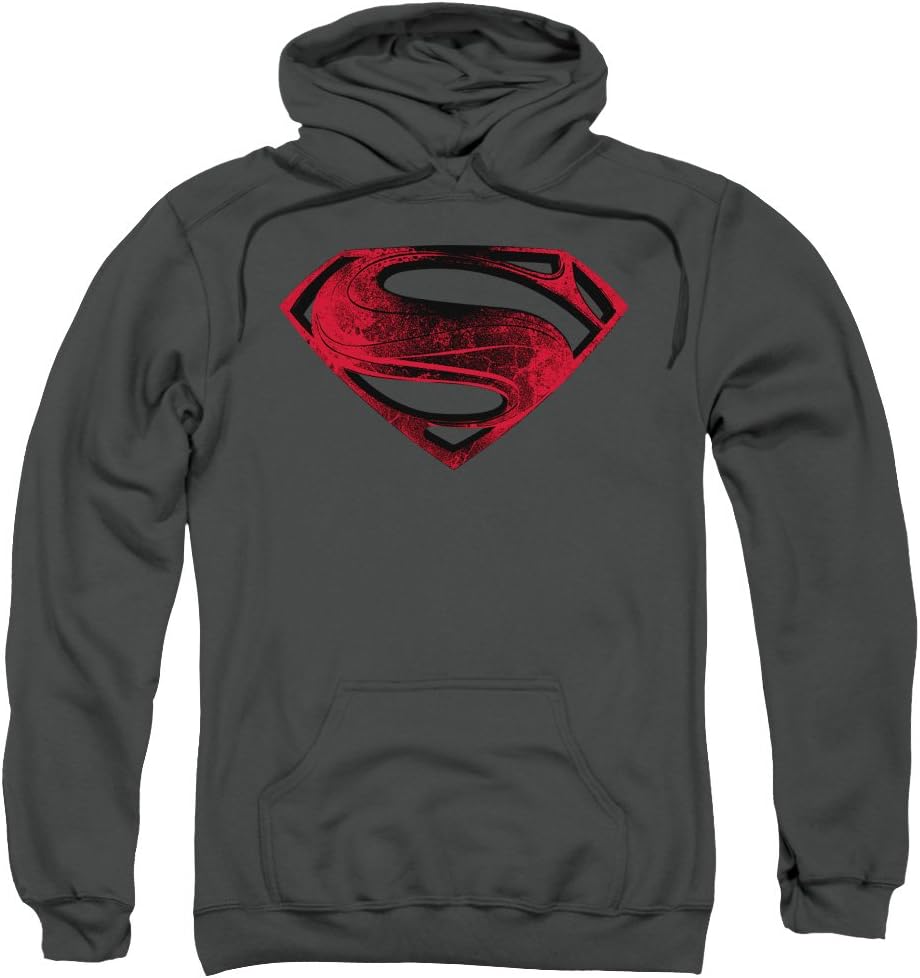 Man Of Steel Superman Movie Red And Black Glyph Adult Pull Over Hoodie