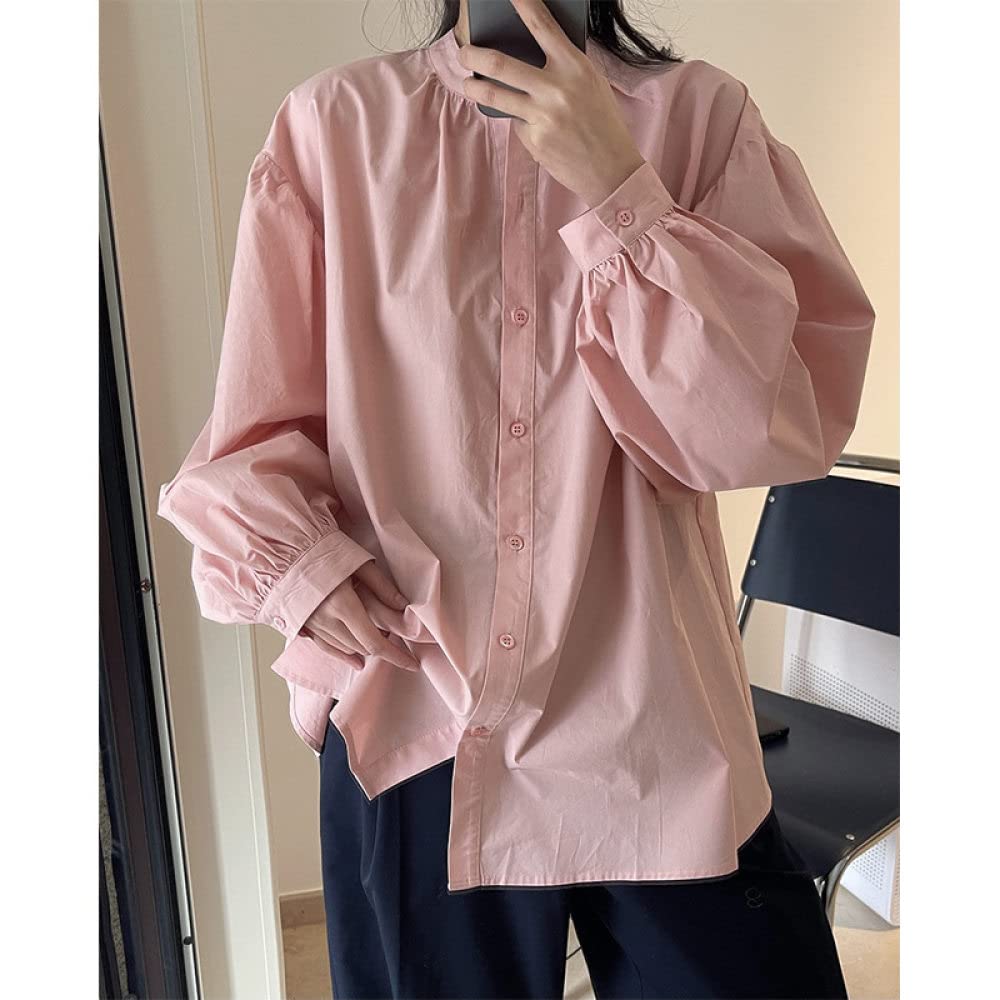 Damen Oberteile,Damen-Leinenbluse, Übergroß, Für Den Sommer, Ballon-Langarmshirt, Stehkragen, Plissierte Oberteile, Elegante Bluse, T-Shirt-Jacke, Lockere Bluse, Tunika, Sweatshirt-Tops Für Damen
