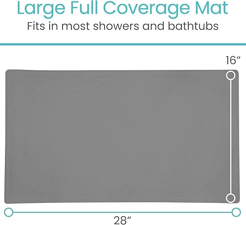 Miniatura 9 de Vive Tapete de baño antideslizante con ventosas, tapete de goma extragrande de 28 x 16 pulgadas para seguridad y comodidad, agarre patentado que