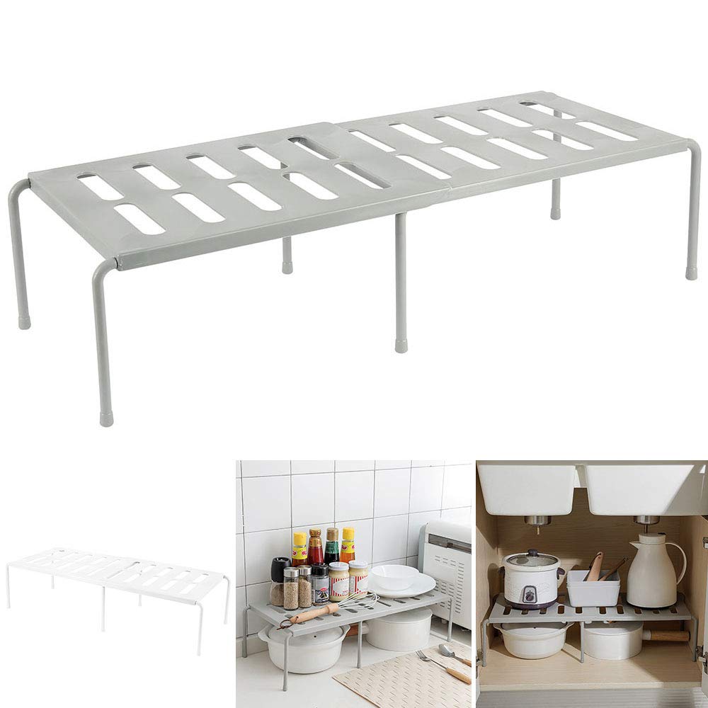 YUNYOUC Expandable Cabinet Organizer Shelf, Kitchen Cupboard Organizer, Countertop Decorative Rack for Spice Jars and Bottles, Retractable Storage Shelf for Fridge Kitchen Pantry Bathroom (Grey)