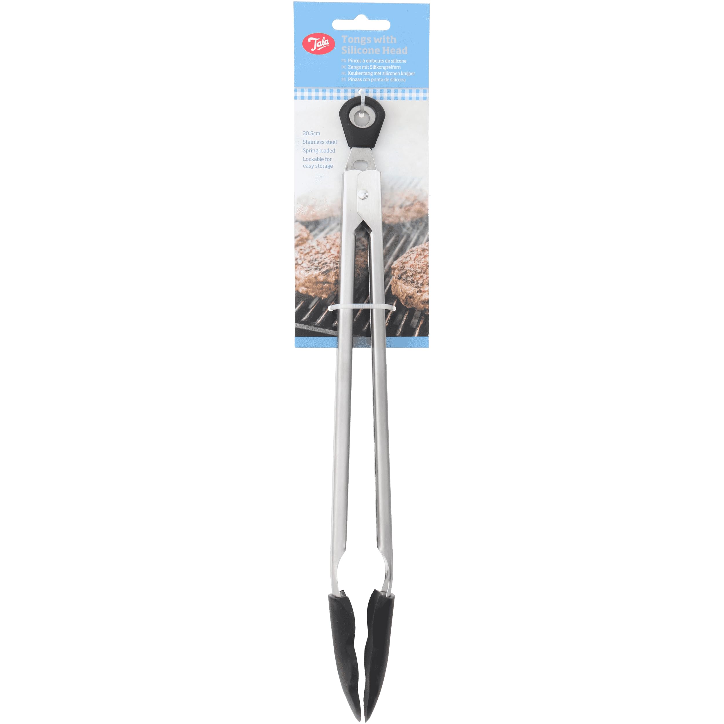 Tala Stainless Steel Serving Tongs with Silicone Head, 30cm BBQ Kitchen Tongs, Heat Resistant, Non-Slip Grip, Black