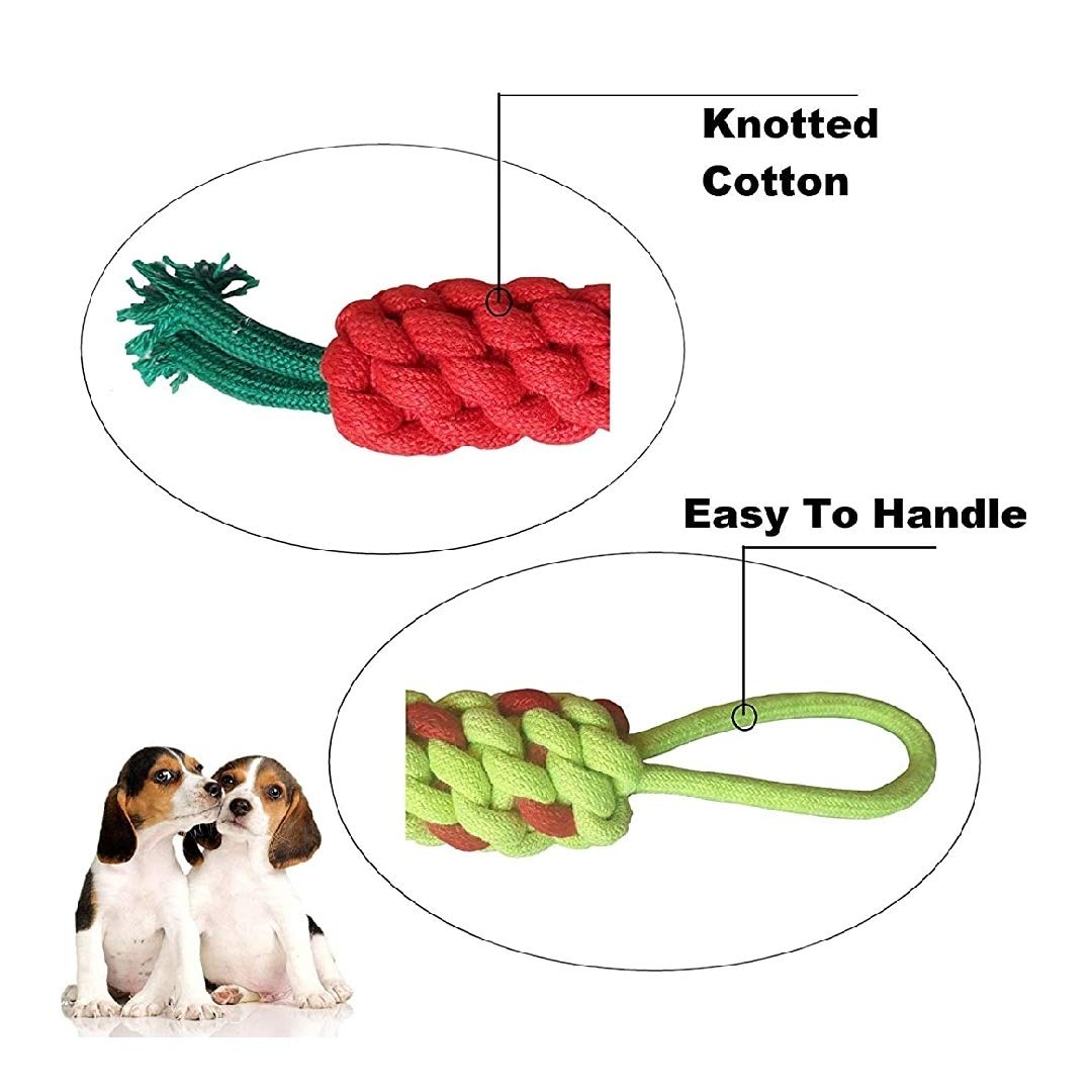 Petlicious & More Cotton Made Carrot Tennis Ball 2 Knot Teether Dumbbell Rope Toys -Combo of 6 1