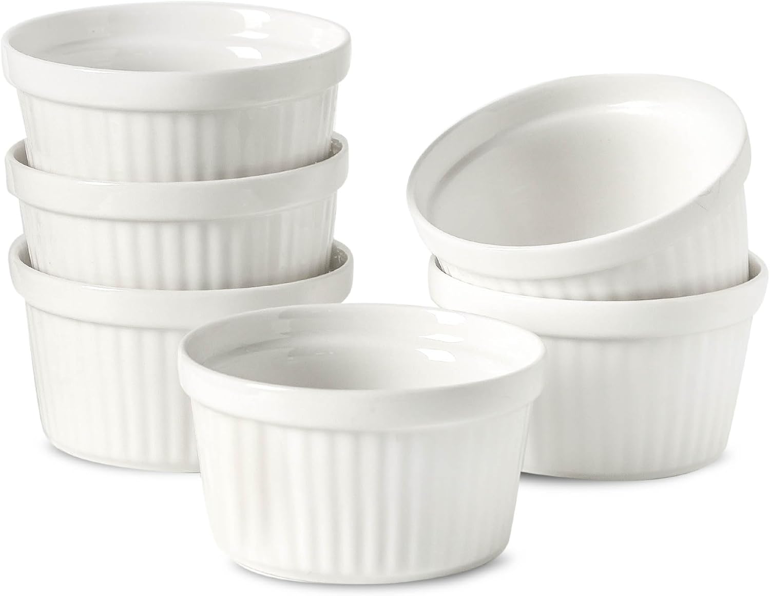 8 oz Ramekins Oven Safe Set of 6, Souffle Dish Baking Bowls, Custard Dessert Cups for Pudding Yogurt Ice Cream, Ceramic Ramiken Bowl, Red