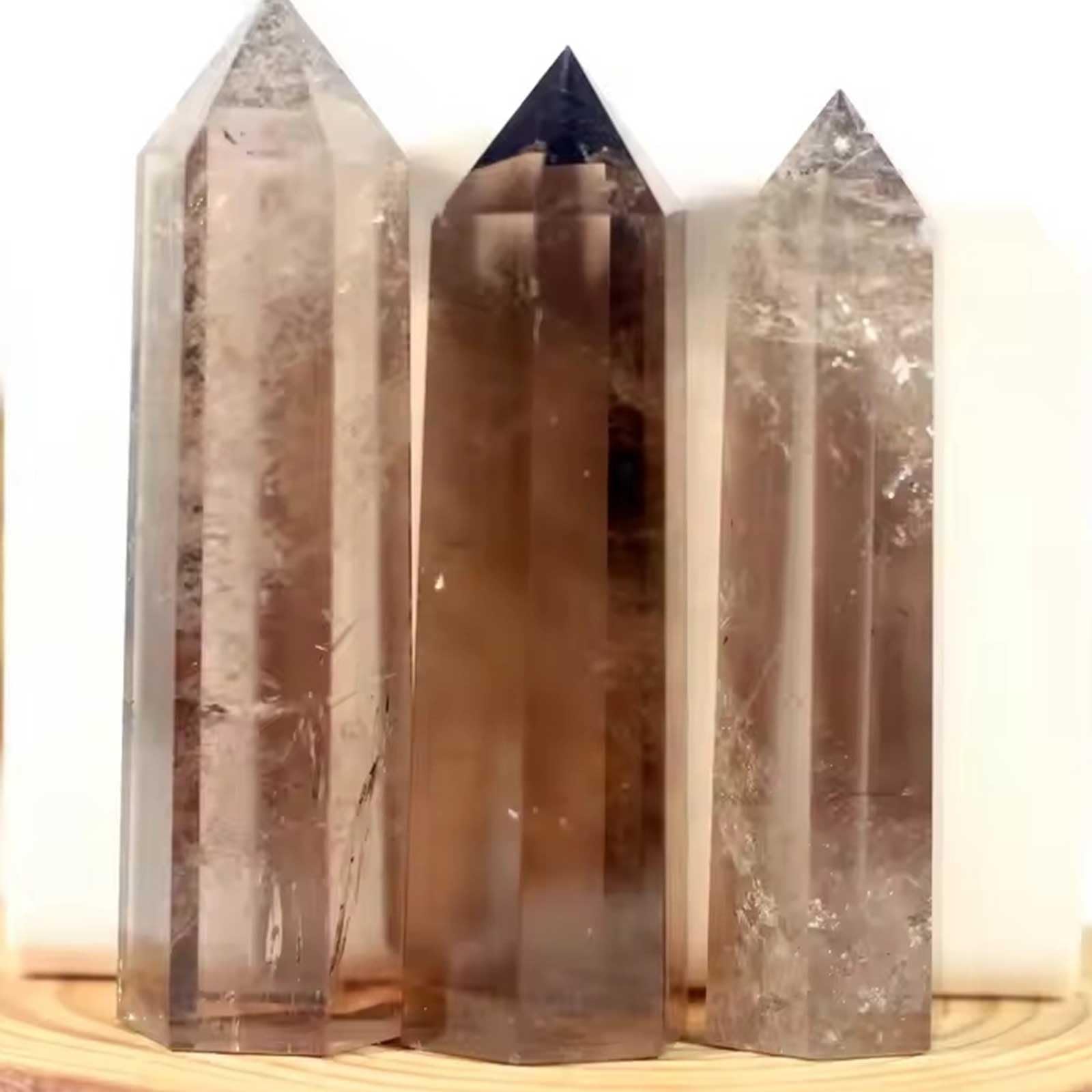 Obelisco o con Torre di Cristallo curativo al Quarzo fumé Naturale | Bacchetta con punta esagonale a 6 colonne sfaccettate per Reiki, Chakra, meditazione, decorazioni per la casa