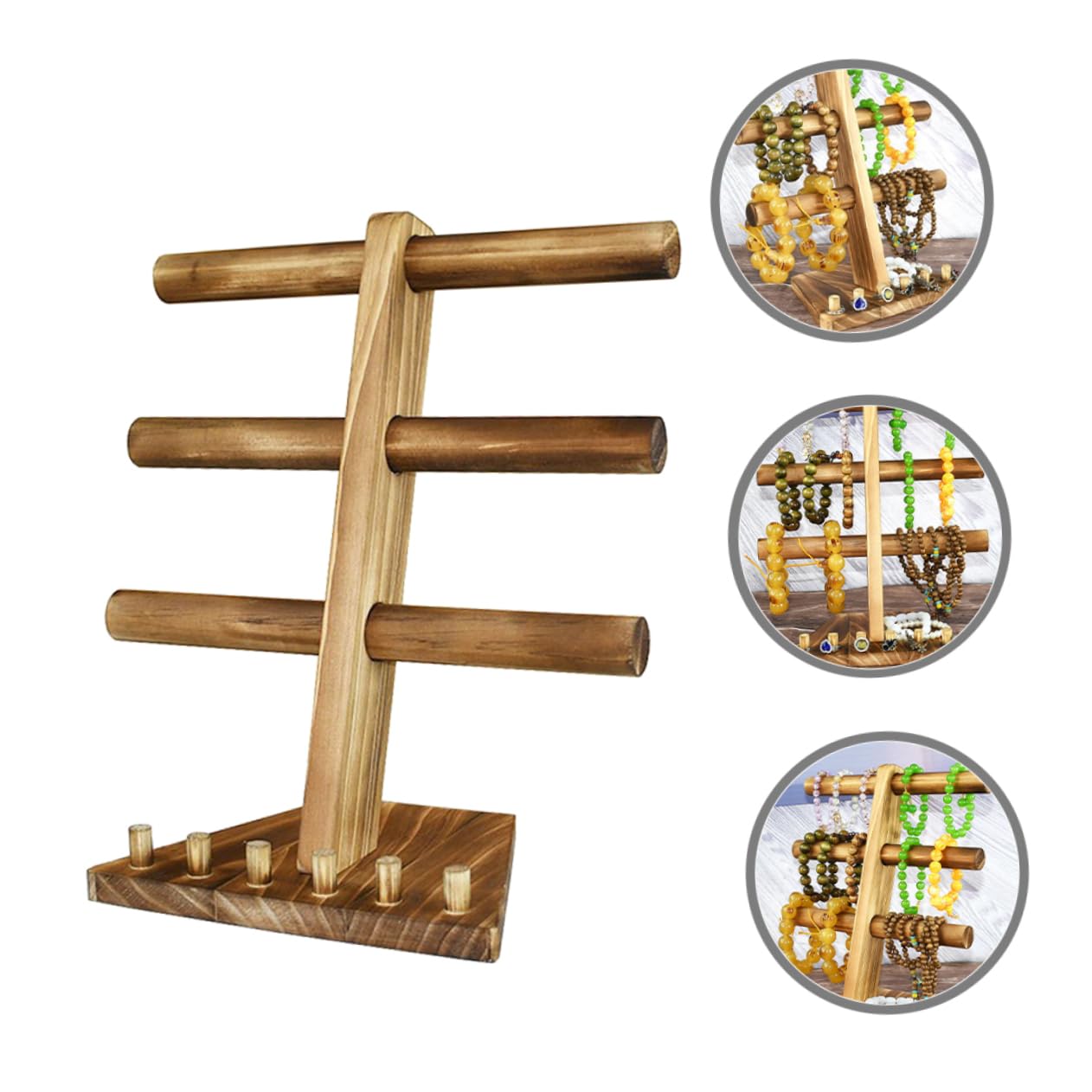Vaguelly Espositore Gioielli a 3 Livelli in Legno per Anelli e Bracciali