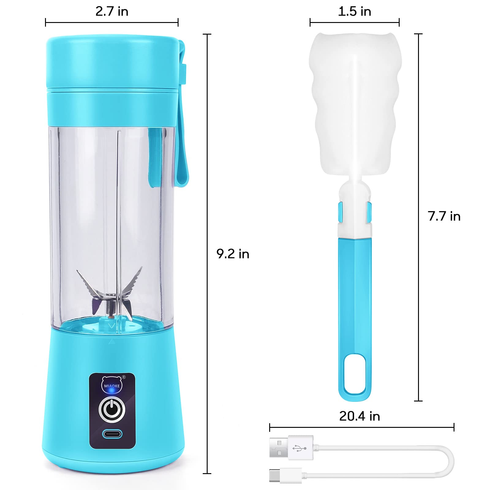 Frullatore portatile per frullati, mini frullatore per succhi con sei lame in 3D, USB ricaricabile Juicer Cup per casa/ufficio/esterno (Blu)