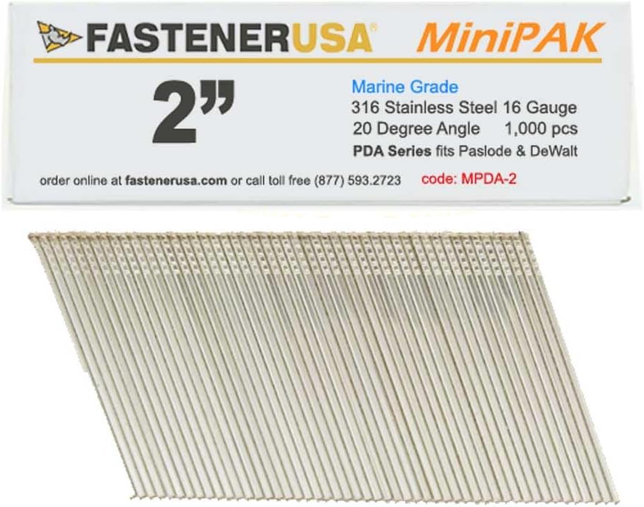 2" x 16 Gauge Angled Finish Nails - to fit Paslode Nailers - 1000 pc. pack - Type 316 Stainless Steel (Salt Water Safe)