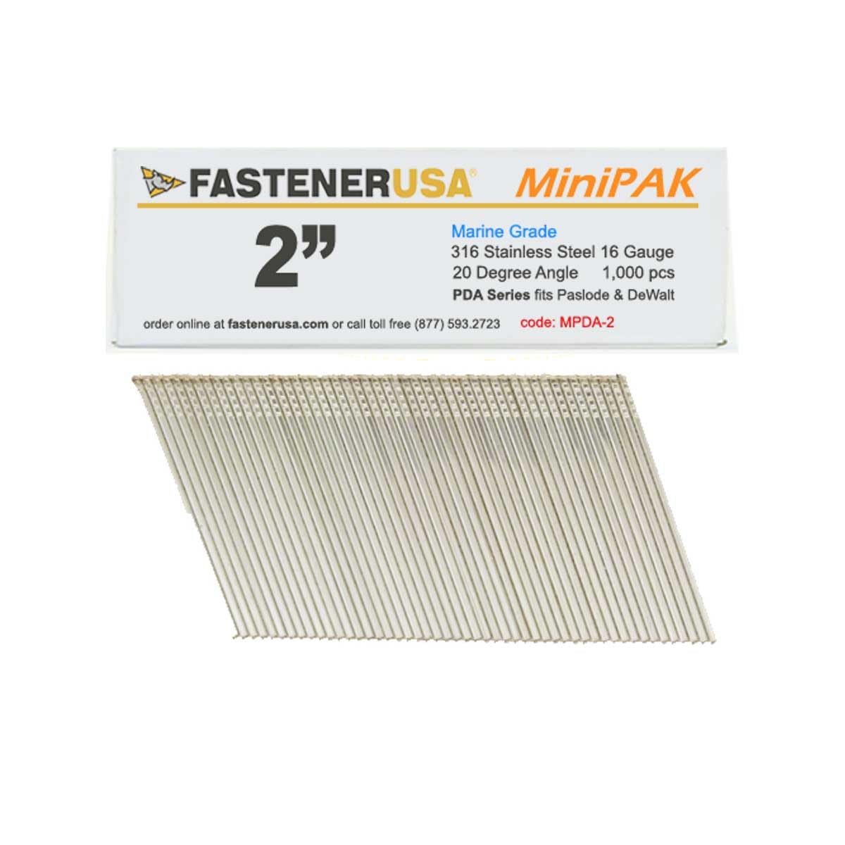 2 x 16 Gauge Angled Finish Nails - to fit Paslode Nailers - 1000 pc. pack - Type 316 Stainless Steel Salt Water Safe product thumbnail 3