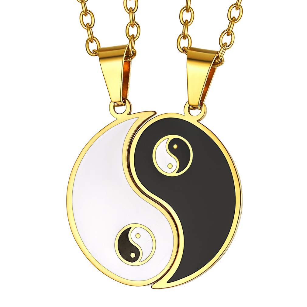 FaithHeartTai Chi Yin Yang Necklace Couple, 18K Gold Plated Puzzle Matching Pendant Necklace Set for Men, Women Yinyang BFF Jewelry with Sturdy Rolo Chain
