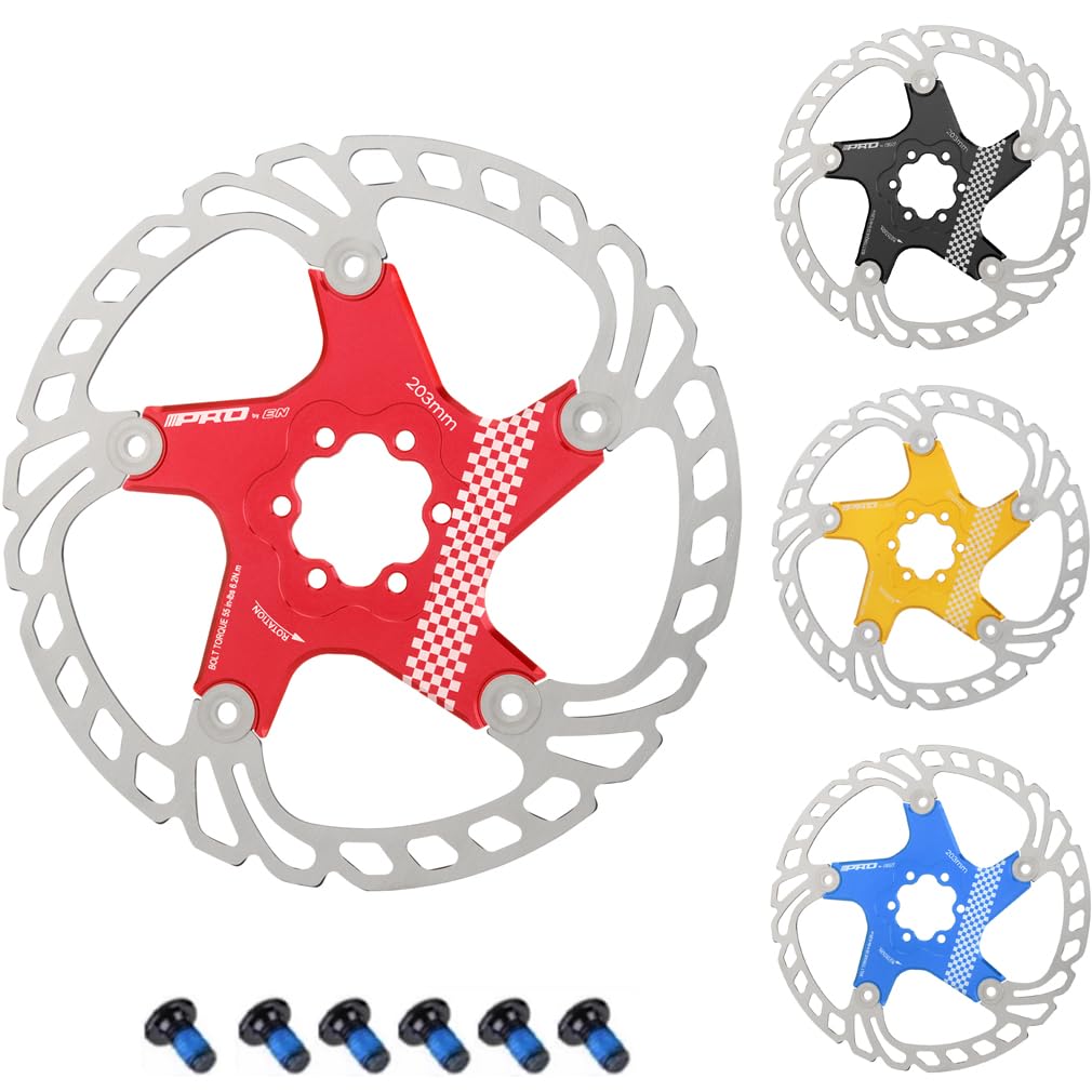 CYSKY Floating Bike Disc Brake Rotor 6 Bolts 140mm 160mm 180mm 203mm CNC Machined Stainless Steel Brakes Rotors for Ebike Road Bike MTB BMX Gravel Bike (Red, 203mm)