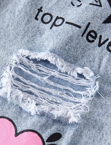 Girls Ripped Jeans Wide Leg Distressed Denim Pants Straight Leg Loose Trousers Elastic Waist Y2K Pant 5-14 Years4