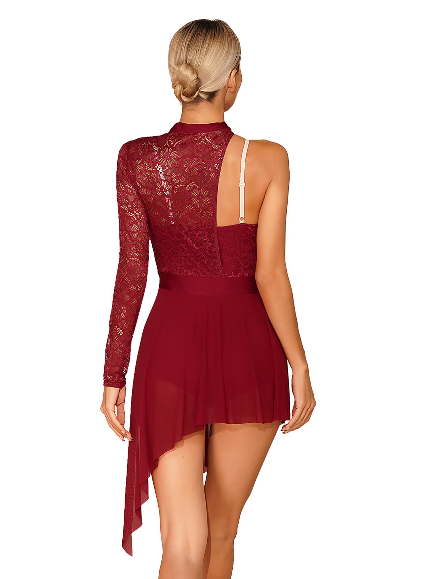YiZYiF Donna Vestito da Balletto Abito da Danza Moderna Vestito da Latino Tango Salsa Rumba Samba Monospalla Body Ginnastica Ballerina per Saggio Dancewear