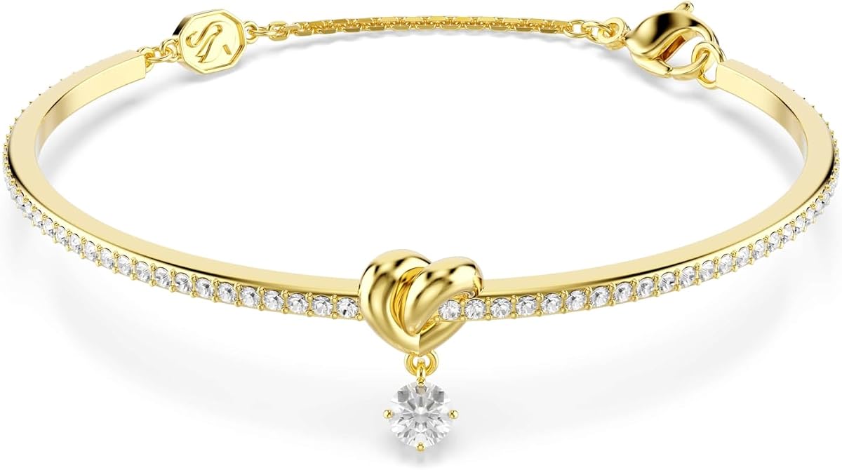 Lifelong bangle, Round cut, Heart, White, Gold-tSwarovski One plated