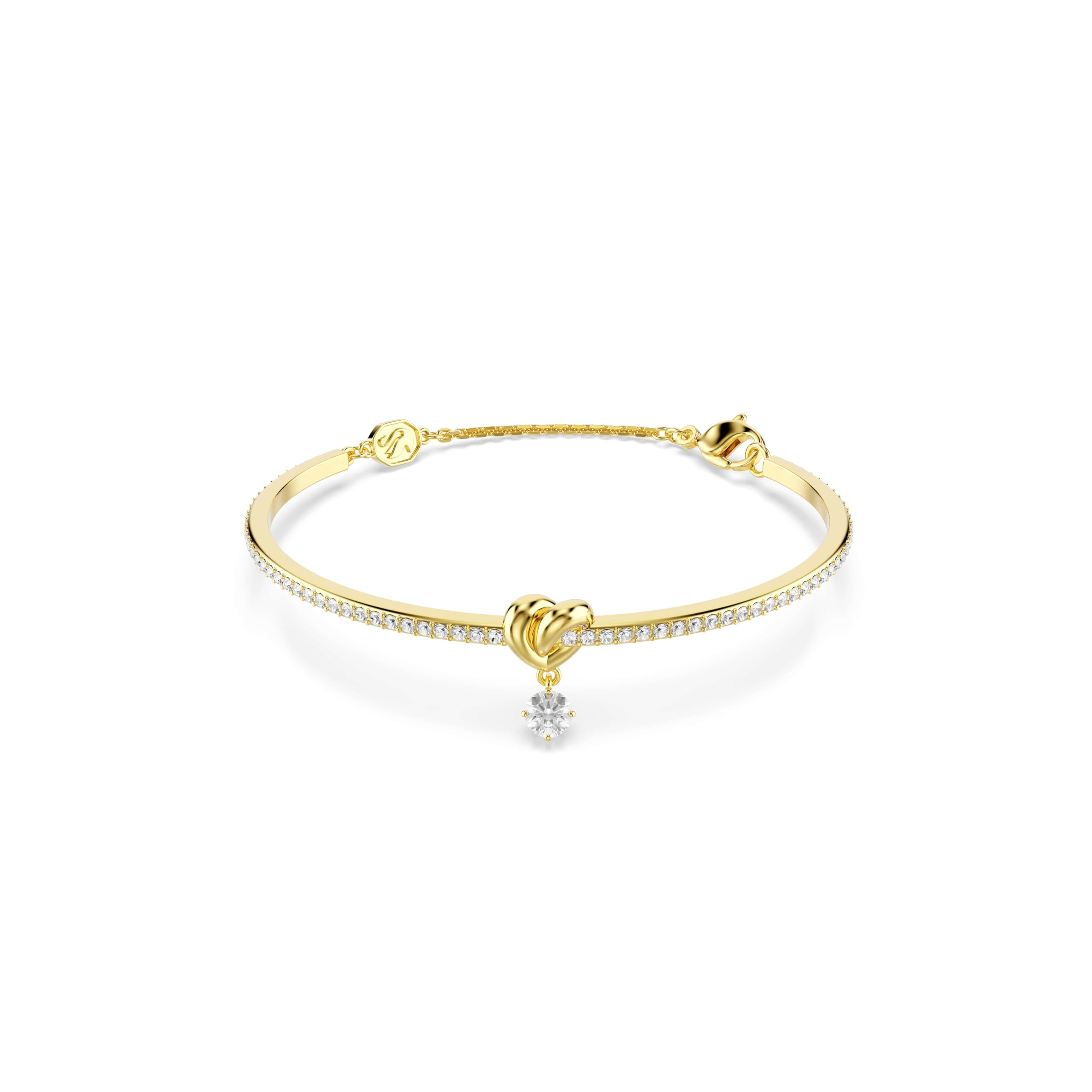 Swarovski Lifelong Bangle, Round Cut, Heart, White, Gold-Tone Plated
