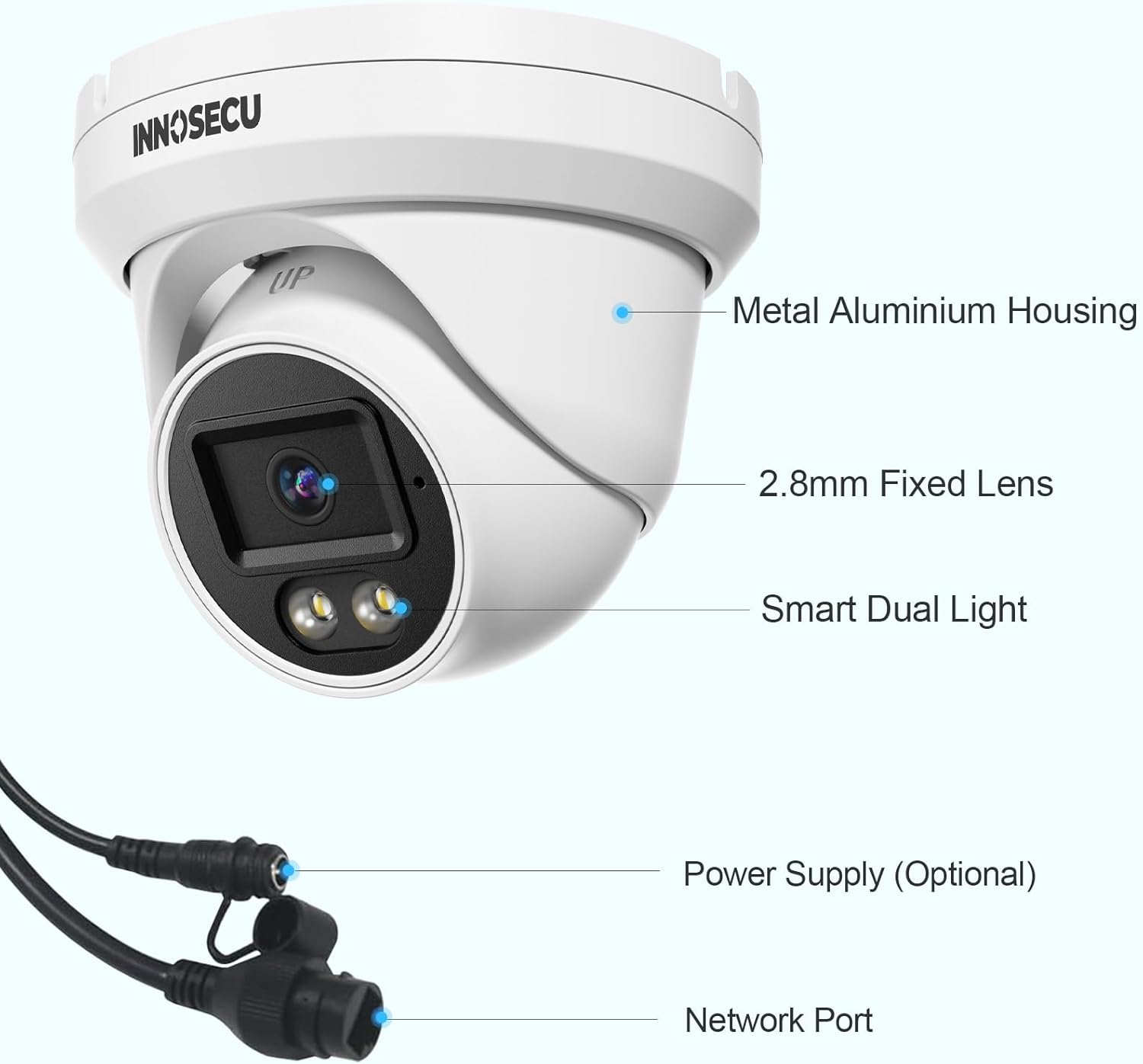 5MP PoE Camera Outdoor, Dome Security Surveillance Camera, Smart Dual Light Color Night Vision, Waterproof IP67, Built-in Mic, 2.8mm Lens 110ｰ,Human&Vehicle Detection,IND5GD93B (White)