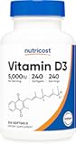 Nutricost Vitamin D3 5,000 IU (125mcg), 240 Softgels - Non-GMO and Gluten Free Vitamin D