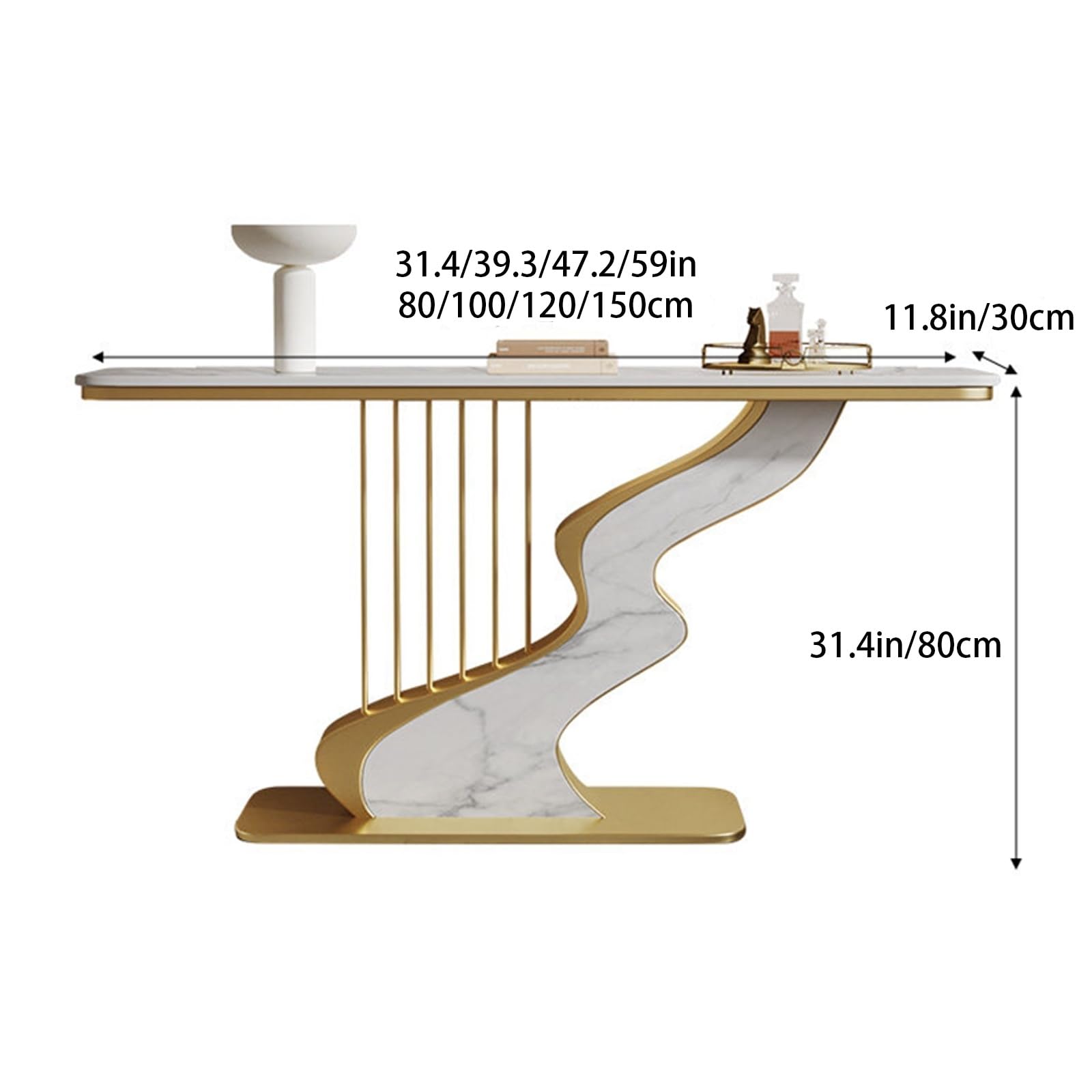 Tavolo Consolle Moderno Stretto con Piano in Pietra Sinterizzata e Struttura Metallica, Mobile Ingresso, Tavolo Dietro Divano per Corridoio, Entrata e Soggiorno | Green+gold,39.3*11.8*31.4in
