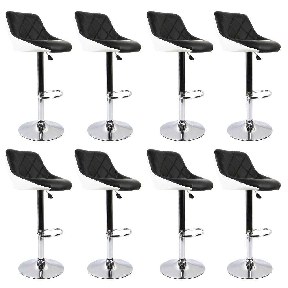 Tabourets de bar réglables pivotants en cuir noir et blanc Drumm - Lot de 8