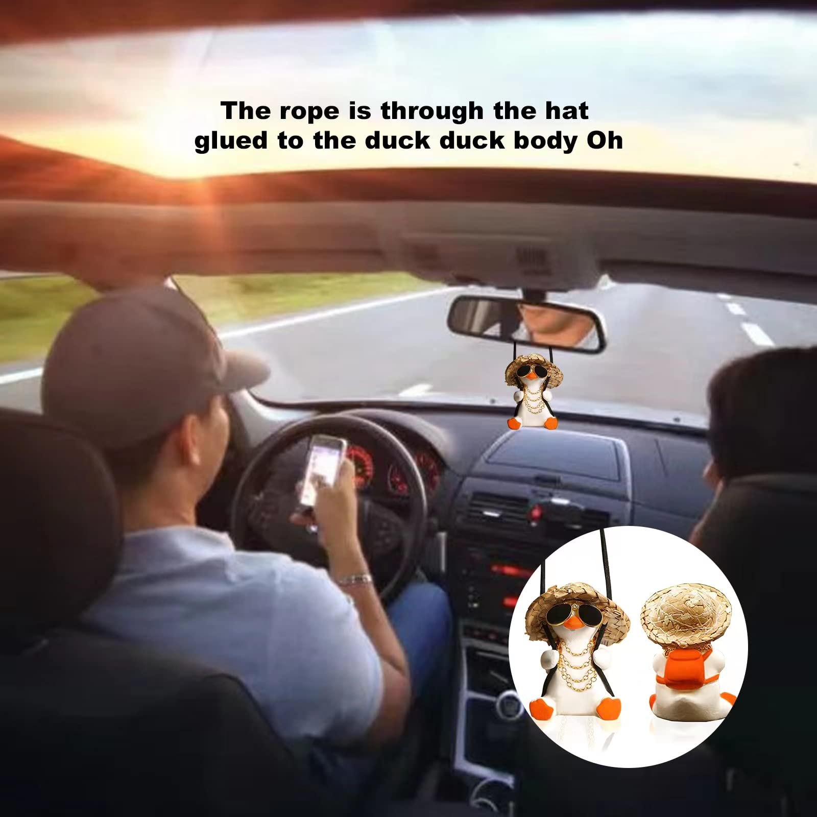 OOTSR Swinging Duck Car Hanging Ornament - 6x5cm Cute Duck Pendant For Rearview Mirror, Adjustable 11" Cord-674564