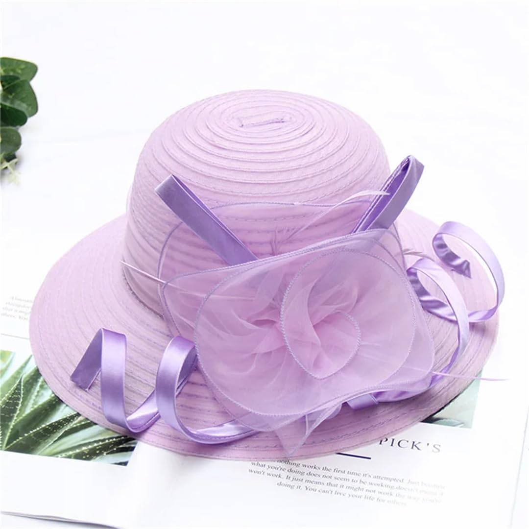 Yeuyyben Moda Donne Estate Organza Sun Cappelli Tesa Larga Elegante Fiore Cappello Matrimonio Chiesa Party Cap