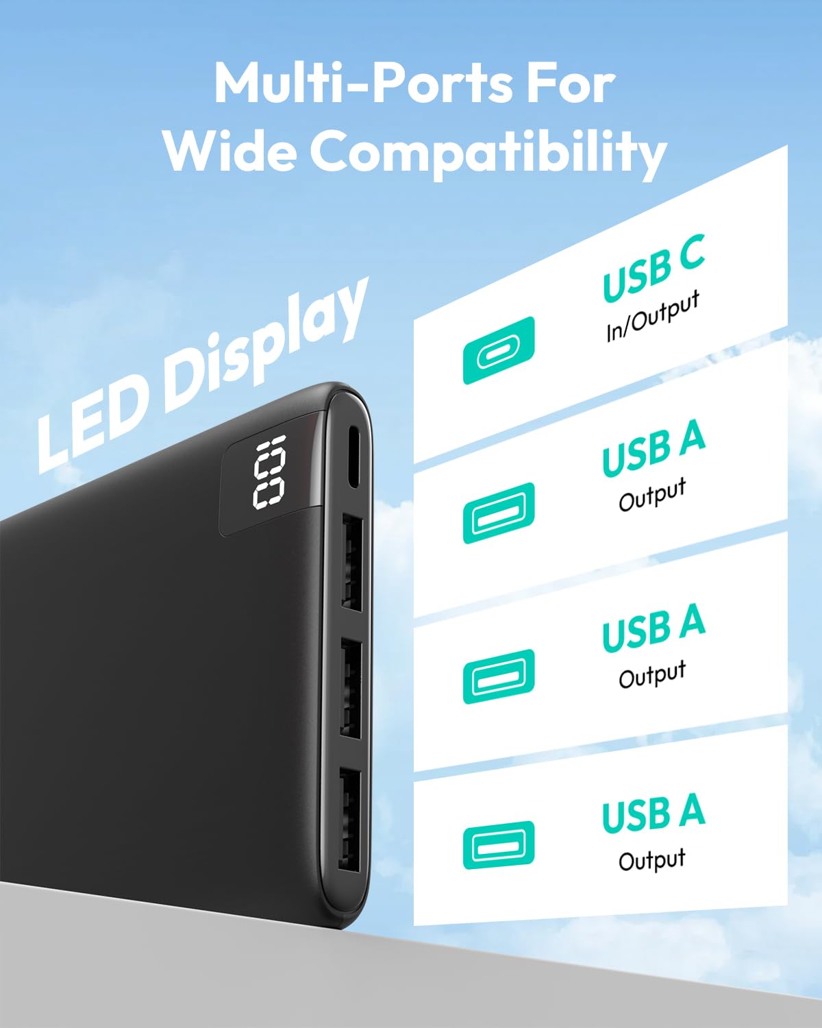 Power Bank 10000mAh Portable Charger Slim Battery Pack With 2 USB 2.4A Outputs And USB C In/Out Compatible With Huawei IPhone 16 15 14 13 12 IPad Samsung Galaxy S20 Android