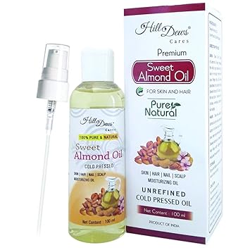 HillDews Sweet Almond Oil (100 ml) - Cold Pressed - For Skin and Hair Moisturizer, Body Massage Oil 100 ml